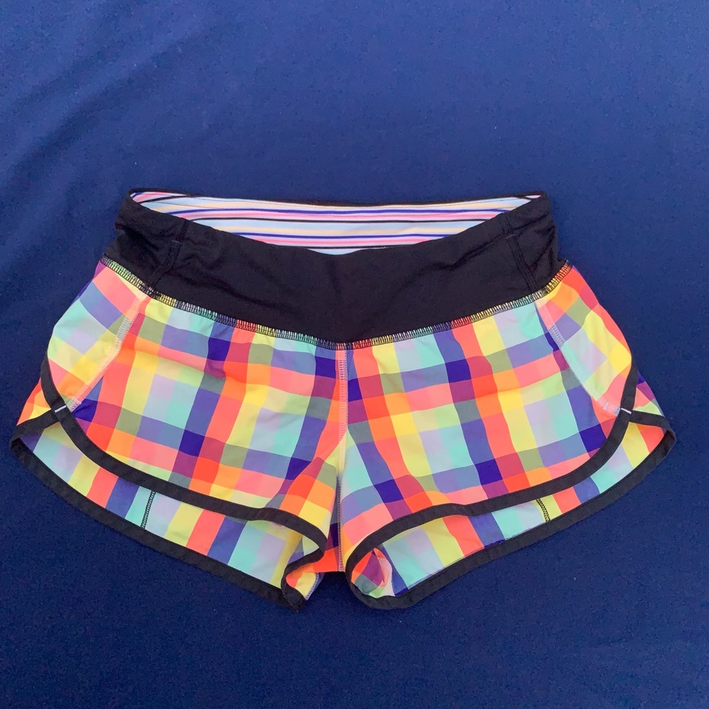 Lululemon Shorts Womens 2 Plaid Orange Black Seawheeze 2013 Speed Track Run Rare